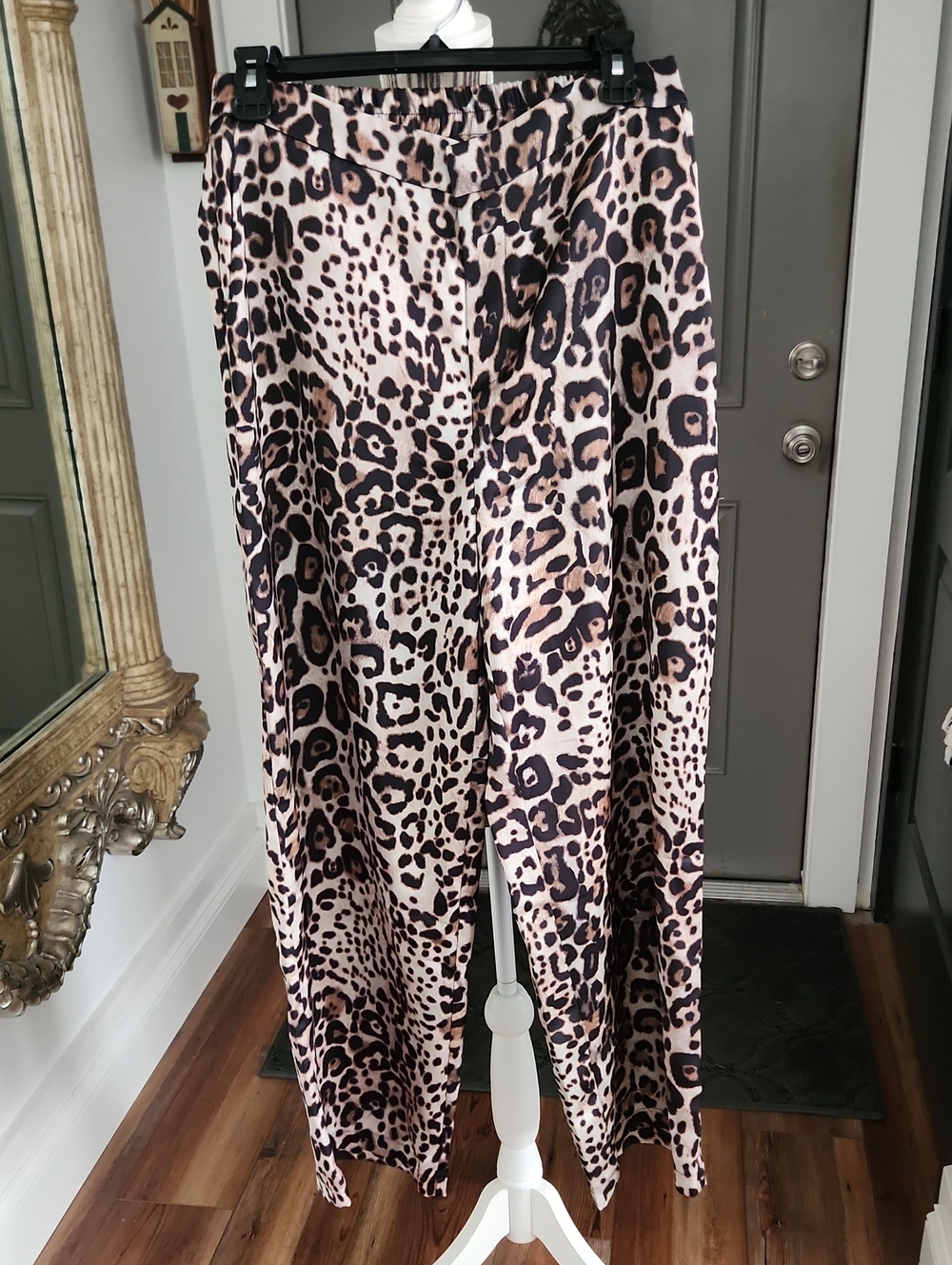 Aaron & Amber Leopard Print Wide-Leg Pants - Beige/Cream/Black